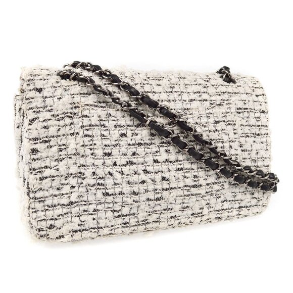 Chanel White Black Tweed 2.55 Medium Classic Double Flap Shoulder Bag XX01853 - Picture 2 of 10